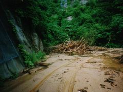 写真：路面に流れ出た土砂