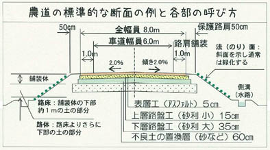 図：農道の表面的な断面の例