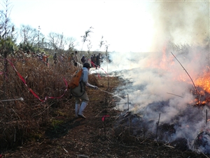 画像：残す地域に延焼しないように消火する様子