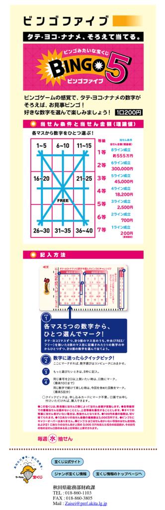 ビンゴファイブ 1等約555万円 タテ●ヨコ●ナナメ、そろえて当てる 1口200円 毎週水曜抽せん