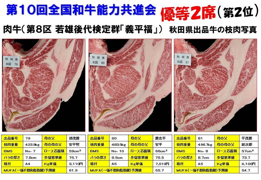 画像：第１０回全国和牛能力共進会 第８区本県出品枝肉成績