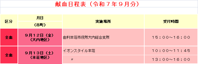献血日程表です