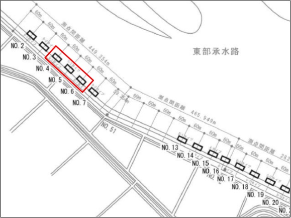 牡丹川　直接投入調査地点位置　図面