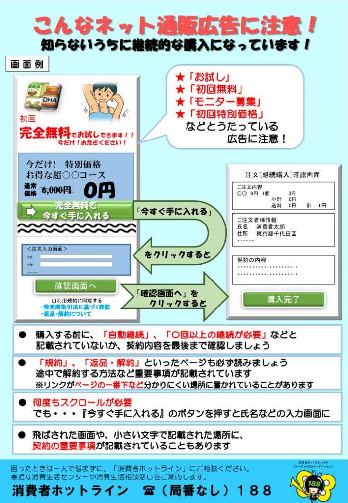 こんなネット通販広告に注意（消費者庁チラシ）