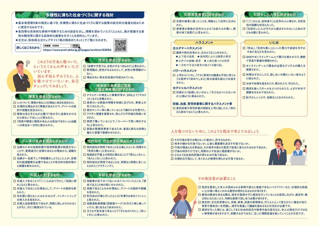 多様性に満ちた社会づくりに関する指針（１差別等の自己チェック　２人を傷つけないための視点　３その他注意が必要なこと）