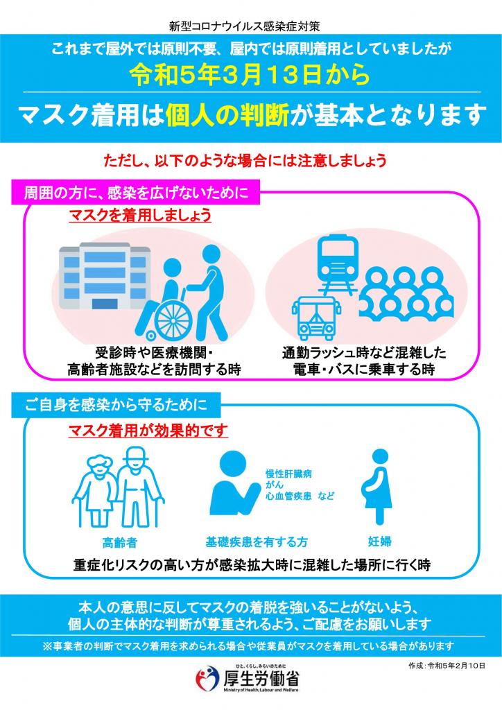 マスク着用について（３月１３日以降）