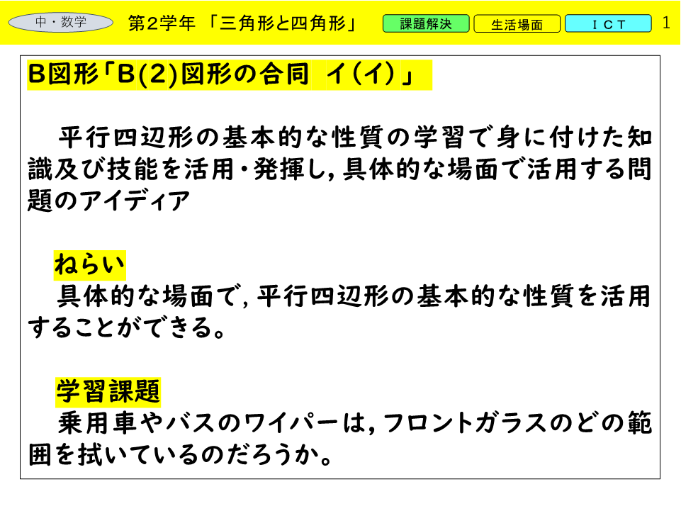 三角形と四角形　車のワイパー