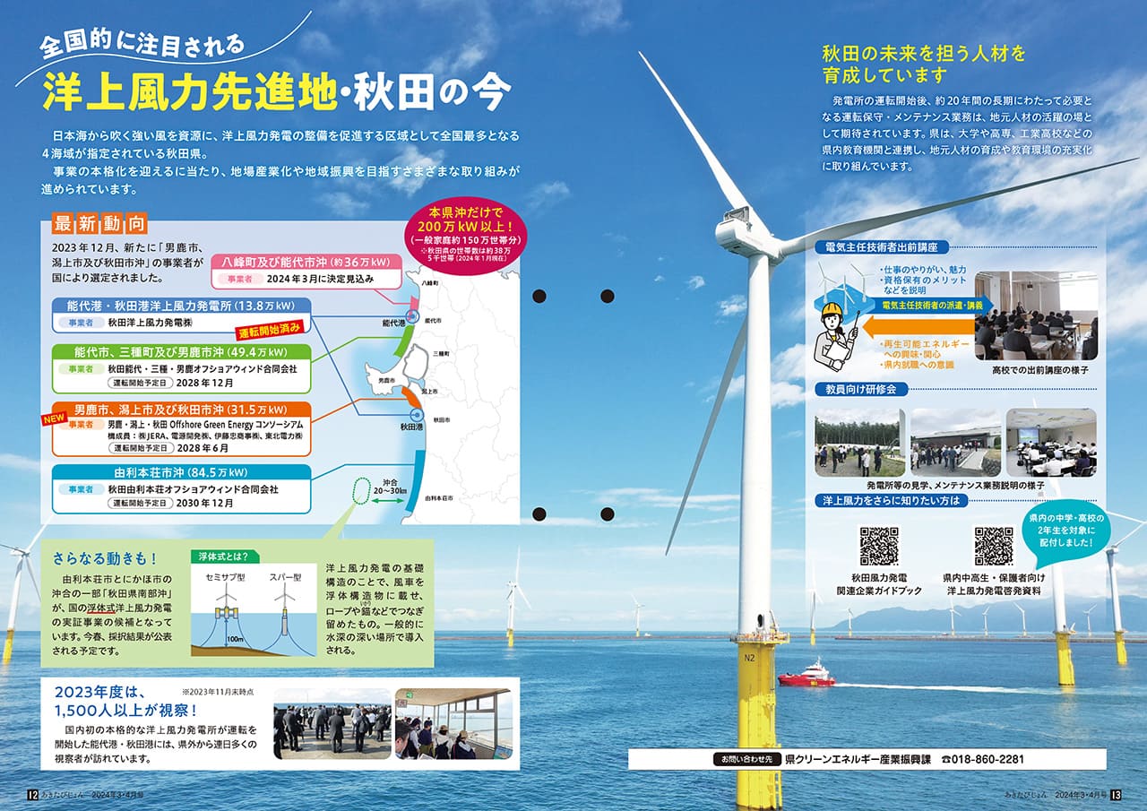 画像：広報紙あきたびじょん2024年3・4月号　特集　全国的に注目される洋上風力先進地・秋田の今（2024年3･4月号）