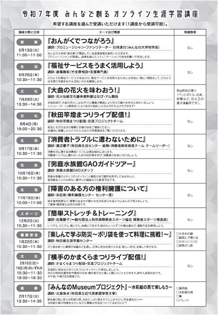 生涯学習講座予定