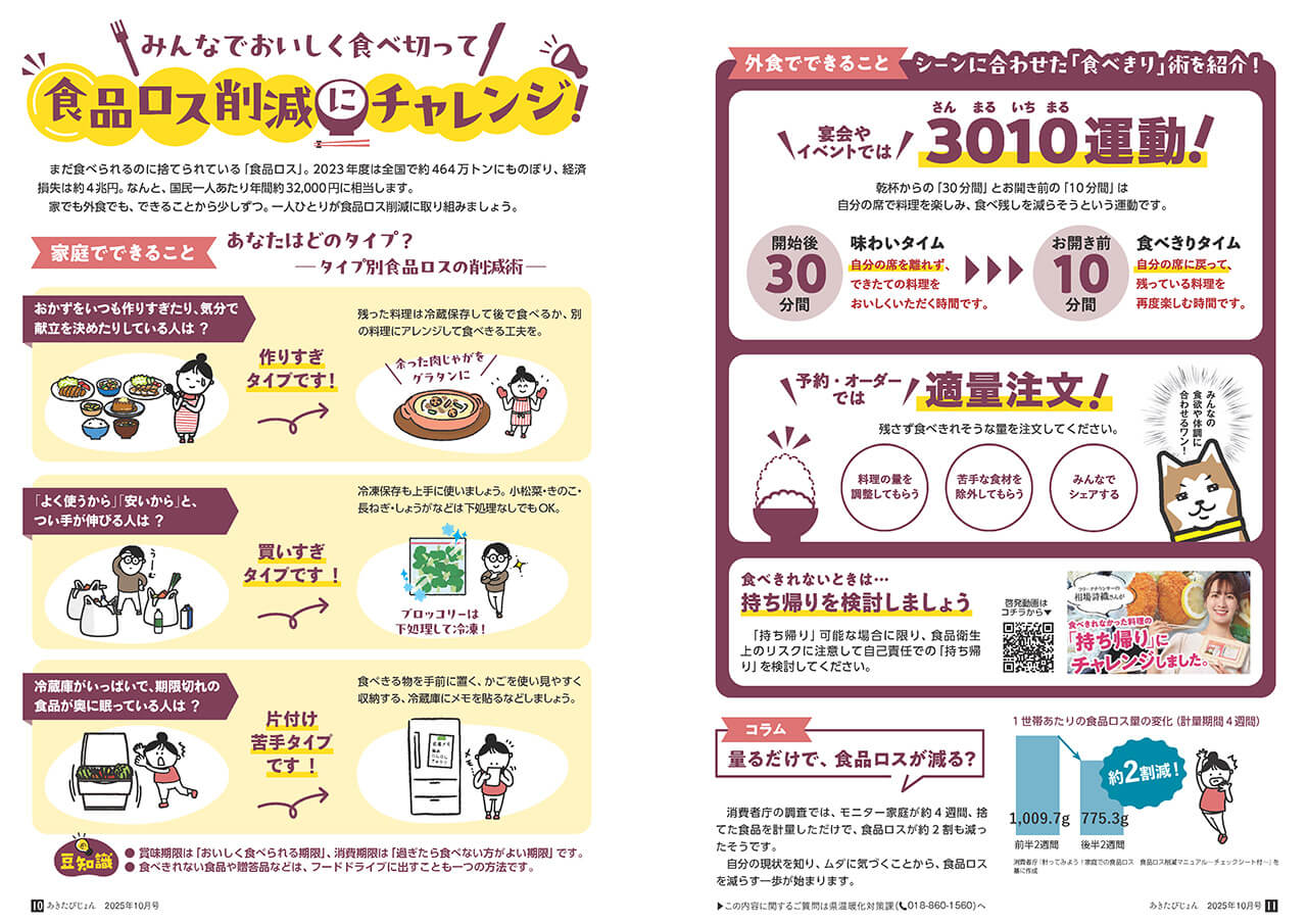 画像：広報紙あきたびじょん_202510_p10_特集：食品ロス削減_チャレンジ!（2025年10月号）