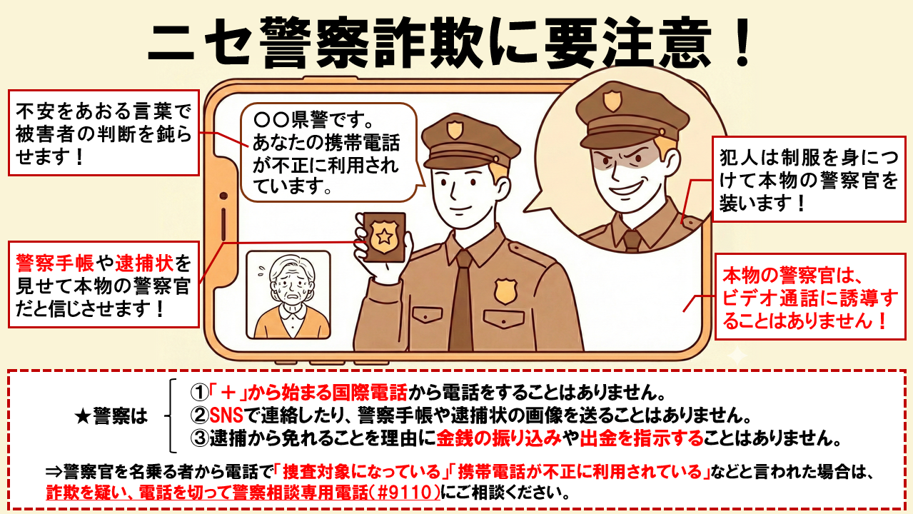 啓発用画像「ニセ警察詐欺に要注意！」