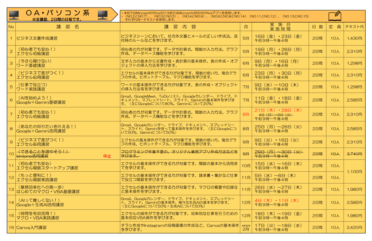 在職者訓練のご案内