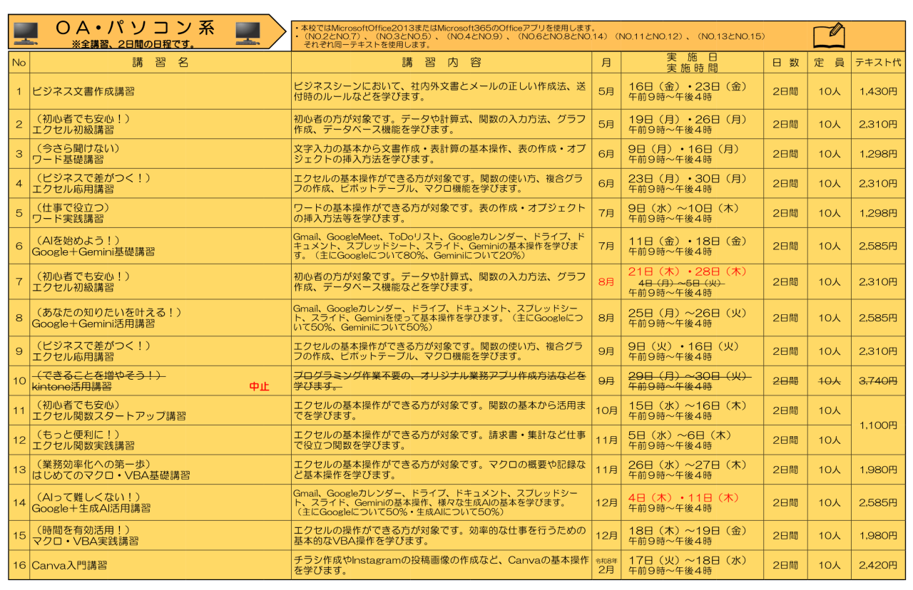 在職者訓練のご案内