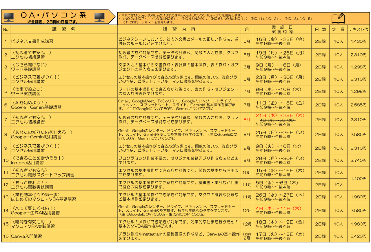 在職者訓練のご案内