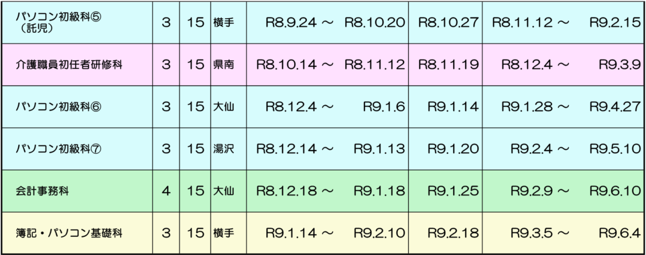 令和8年委託訓練(秋田県南3)